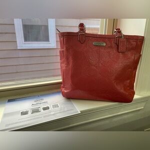 Vintage Coach Red Leather Tote Bag Y2k + COA